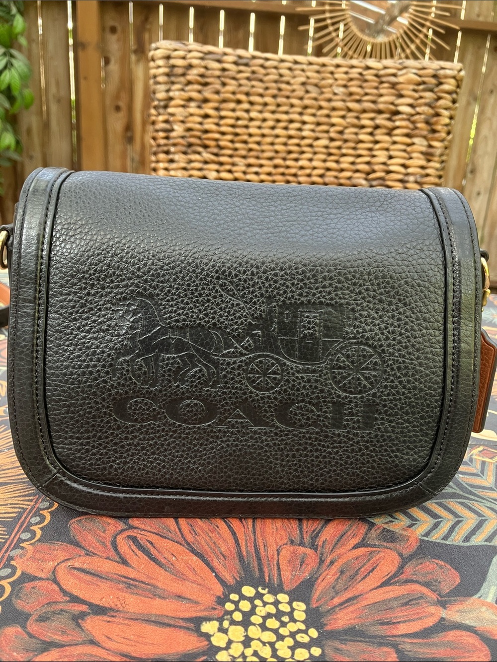 NWOT Coach Black Horse & Carriage Saddle Bag Crossbody C4058